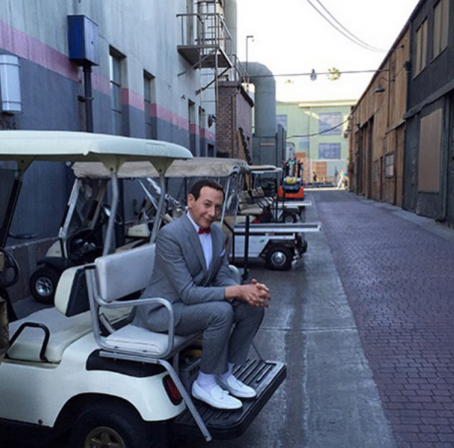 Pee-wee Herman on the set of Pee-wee's Big Holiday