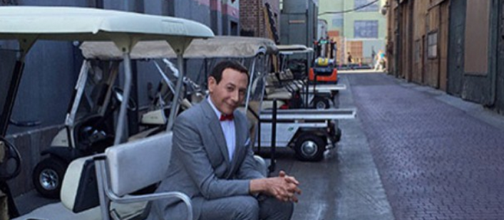 Pee-wee Herman on the set of Pee-wee's Big Holiday