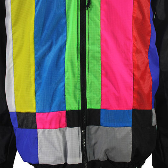 TV color bar windbreaker closeup